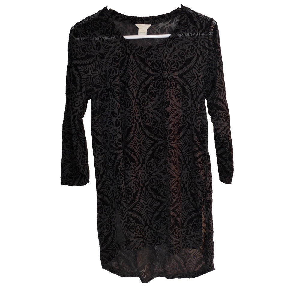 Ariat Womens Small S Sexy Black Velvet Sheer Dressy Tunic High Low Top Shirt